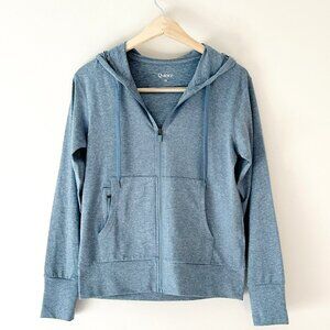 Quince Flowknit Full Zip Hoodie in Heather Sky Blue